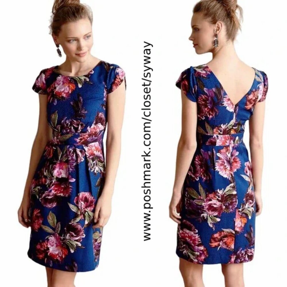 Anthropologie Moulinette Soeurs Blue Pink Floral Rosado Sheath Dress